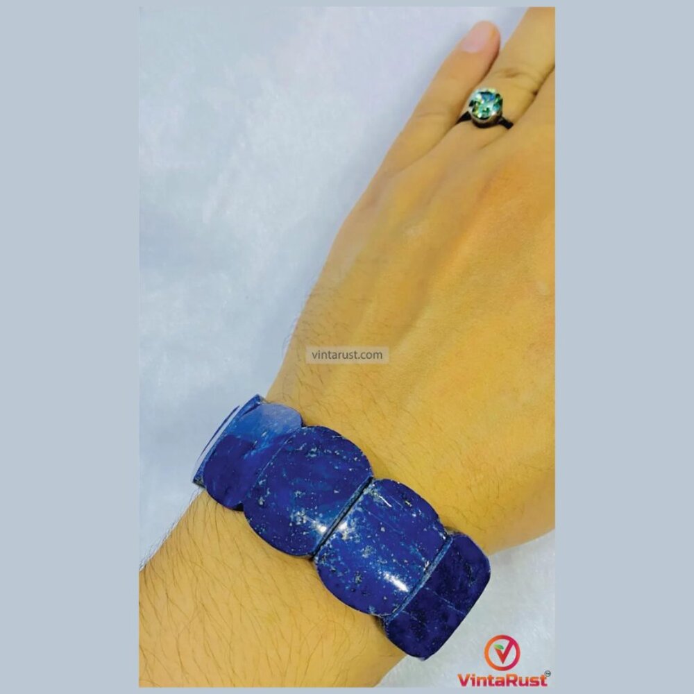 Single Lapis Lazuli Gemstone Beaded Bracelet: Adjustable Unisex Design